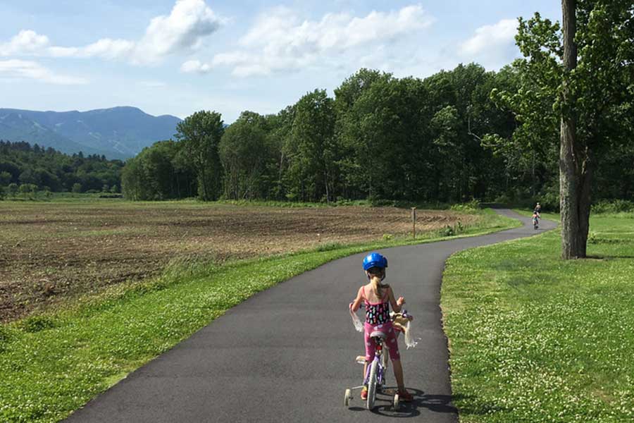 Little Girl Riding Bike on Path